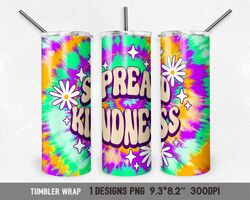 groovy tumbler sublimation design 20 oz, spread kindness positive quote, retro tumbler png digital download