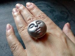 moon ring, face ring, moon goddess ring, halloween ring, witchy ring, samhein ring, head ring