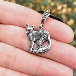 celtic fox necklace, sterling silver necklace, made to order