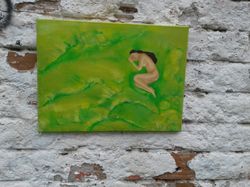 nude art - green wall art  - nude oil painting - oil painting nude woman - canvas art