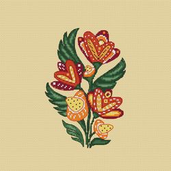 bouquet of red flowers cross stitch pattern folk flowers counted cross stitch floral style pdf pattern primitive stitch