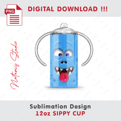 funny monster sublimation design - seamless sublimation pattern - 12oz sippy cup - full cup wrap