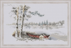 river landscape cross stitch pattern, cross stitch vintage boat, wooden boat cross stitch, landscape cross stitch, pdf