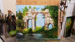 ruins of an ancient city.  painting.  art.  wall art. oil painting artwork. decor for kitchen, living room, cafee