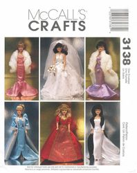 mccall's 3138 barbie doll gown, wrap, bag pattern dress pattern sewing for barbie vintage retro pattern download pdf