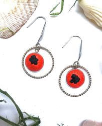 embroidered earrings red earrings