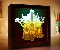 france paris paper light box template, shadow box template, shadow box art, cutting cricut, layered svg file diy 149