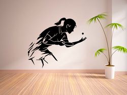 table tennis sticker, girl, sports, wall sticker vinyl decal mural art decor