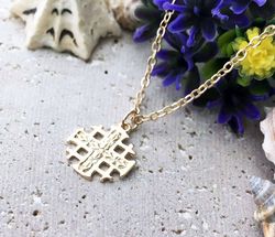 jerusalem cross necklace - gold cross - tiny charm necklace - chain necklace - simple necklace - delicate necklace