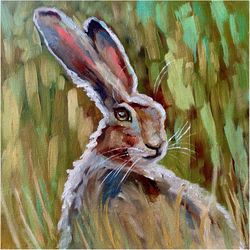 hare painting original artwork animal oil artwork colorful painting animal art oil painting on canvas hare artwork