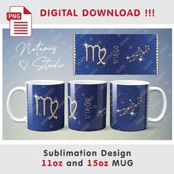 virgo zodiac sign with constellation sublimation pattern - 11oz 15oz mug - digital mug wrap