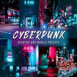 10 cyberpunk lightroom presets. desktop and mobile . 10 different presets. neon midnight, city streets presets, cyber pu