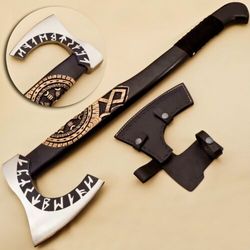 rugged carbon steel viking axe – handcrafted camping hatchet and throwing tomahawk