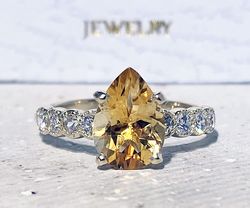 citrine ring - november birthstone - statement ring - gold ring - engagement ring - teardrop ring - cocktail ring