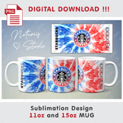 tie-dye starbucks sublimation design - 11oz 15oz mug - digital mug wrap