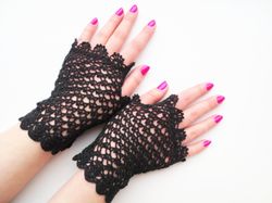 gothic wedding lace gloves crochet victorian finger-less bridal gloves summer evening lace mitts handmade gift for her