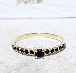 black onyx ring - december birthstone - stacking ring - gemstone band - gold ring - prong ring - half eternity ring