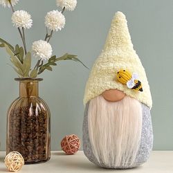 spring gnome decor with bumble bee