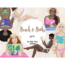 beach girl clipart | reading clipart bundle