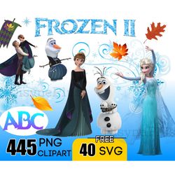 445 Frozen Clipart Bundle, Clipart Frozen Png, Elsa Olaf Anna Frozen, Disney Clipart Bundle, Frozen Font