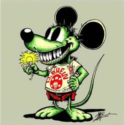 green cartoon rat mickey mouse on a gray background