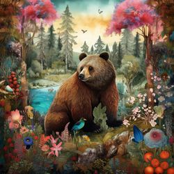 bear in surreal forest