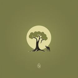 small elephant with a tree on a closely green background