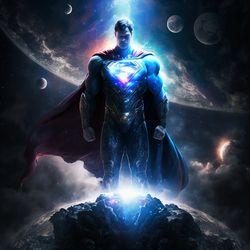 superman on the background of the planets