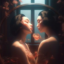 beautiful girl in the reflection of the mirror