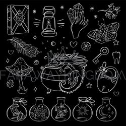 OCCULT ELEMENTS Witchcraft Monochrome Esoteric Astrology Set