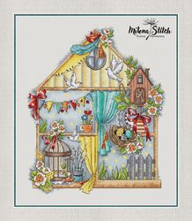 easter house cross stitch pattern