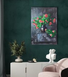 painting interior acrylic roses, original painting flowers, textured embossed interior 3d painting