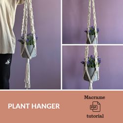 pdf tutorial macrame plant hanger, macrame pattern, instruction macrame for beginner, plant hanger pdf diy, crafter make