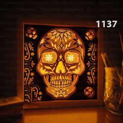 sugar skull paper cut light box template, shadow box, 3d papercut lightbox svg file diy, cutting cricut