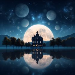 house on the lake against the background of the night sky