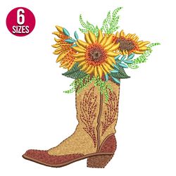 cowgirl boot with sunflowers embroidery design, digital download, instant download