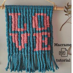 pixel love macrame wall hanging pdf tutorial, valentine's day wall decor, beginner how to macrame, heart fiber art tape