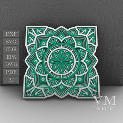 m01 - layered mandala svg file, 3d flower mandala, laser cut file mandala dxf file, layered mandala svg for cricut