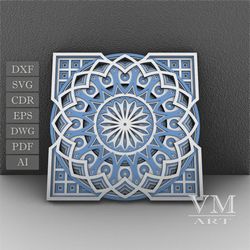 m03 - layered mandala svg file, 3d flower mandala, laser cut file mandala dxf file, layered mandala svg for cricut