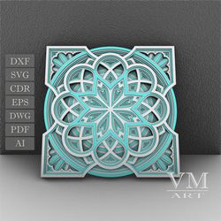 m04 - layered mandala svg file, 3d flower mandala, laser cut file mandala dxf file, layered mandala svg for cricut