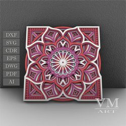 m05 - layered mandala svg file, 3d flower mandala, laser cut file mandala dxf file, layered mandala svg for cricut