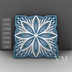 m06 - layered mandala svg file, 3d flower mandala, laser cut file mandala dxf file, layered mandala svg for cricut