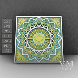 m08 - layered mandala svg file, 3d flower mandala, laser cut file mandala dxf file, layered mandala svg for cricut