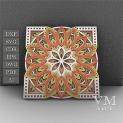 m09 - layered mandala svg file, 3d flower mandala, laser cut file mandala dxf file, layered mandala svg for cricut