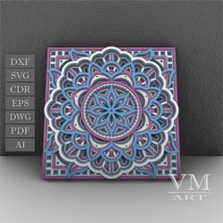 m10 - layered mandala svg file, 3d flower mandala, laser cut file mandala dxf file, layered mandala svg for cricut