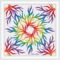 cross stitch pattern panel branch abstract floral ornament rainbow pillow napkin counted crossstitch patterns pdf