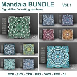 layered mandala svg bundle vol 1, cut file mandala, laser cut file mandala dxf file, layered mandala svg for cricut