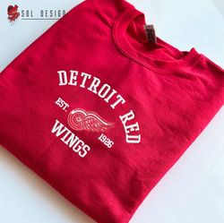 detroit red wings embroidered sweatshirt, nhl embroidered sweater, embroidered nhl shirt, hockey embroidered hoodie