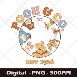 vintage pooh & co est 1926 png, cute pooh bear and friends png, retro winnie the pooh, disney pooh bear png, pooh friend