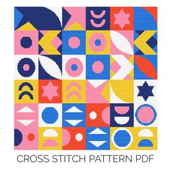 geometric mosaic cross stitch pattern | counted cross stitch pattern | easy cross stitch | diy crafts | embroidery